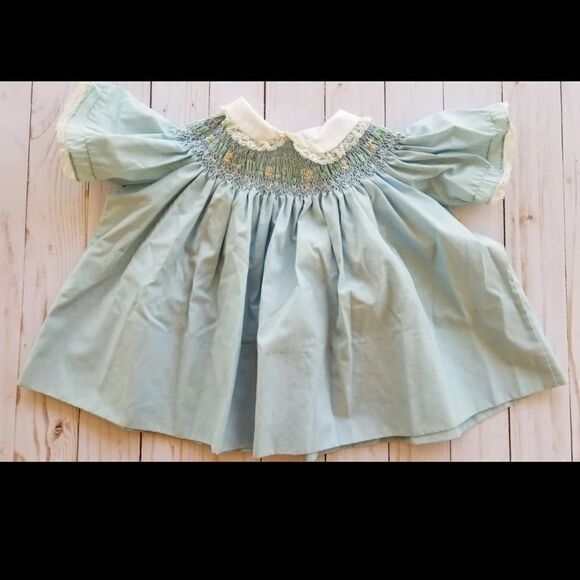 Vintage smocked dress floral mini 60s a line flare - Picture 1 of 10